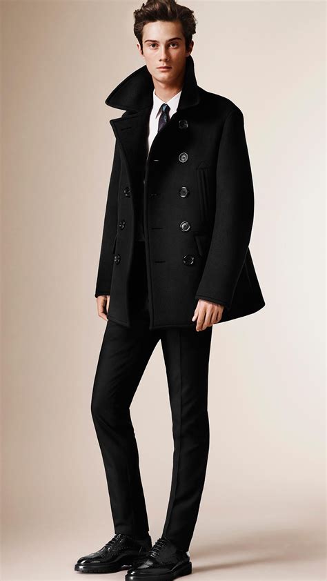 mens burberry pea coat|burberry men's cashmere overcoat.